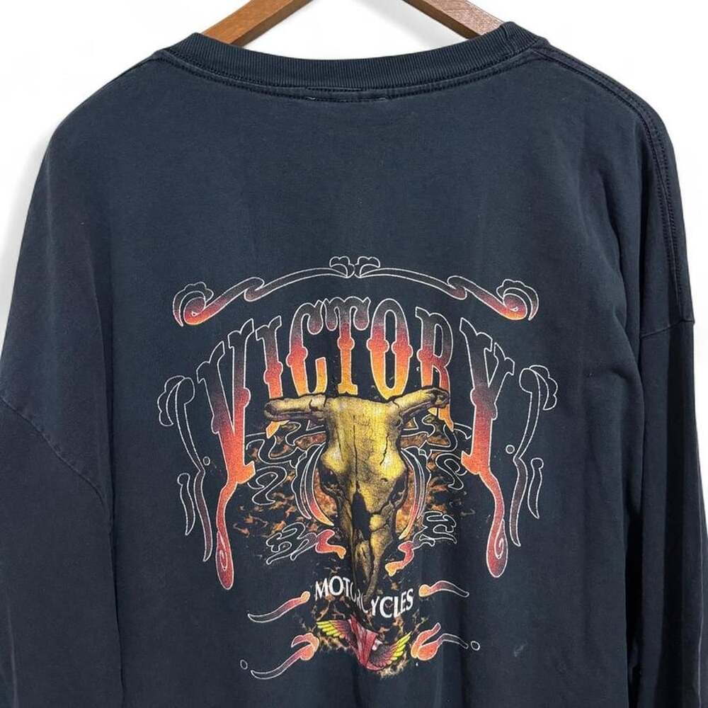 Victory Motorcycles Long Sleeve Graphic T-Shirt 2XL Steer Skull Biker Tee